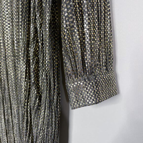 Anthropologie Sabina Musayev XS Gold Agatha Tie Neck Metallic Dress Long Sleeve - Picture 4 of 13